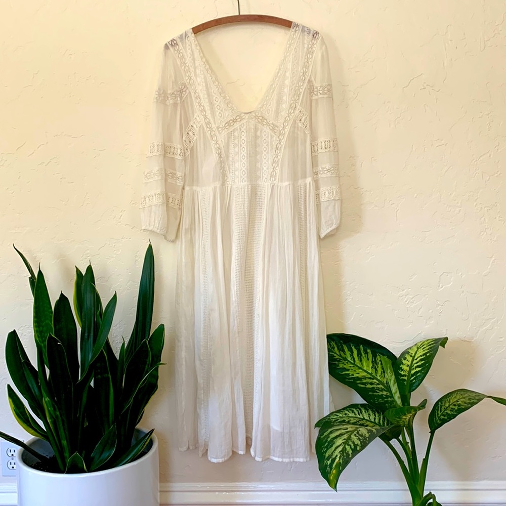 Free People boho cotton and lace midi dress S